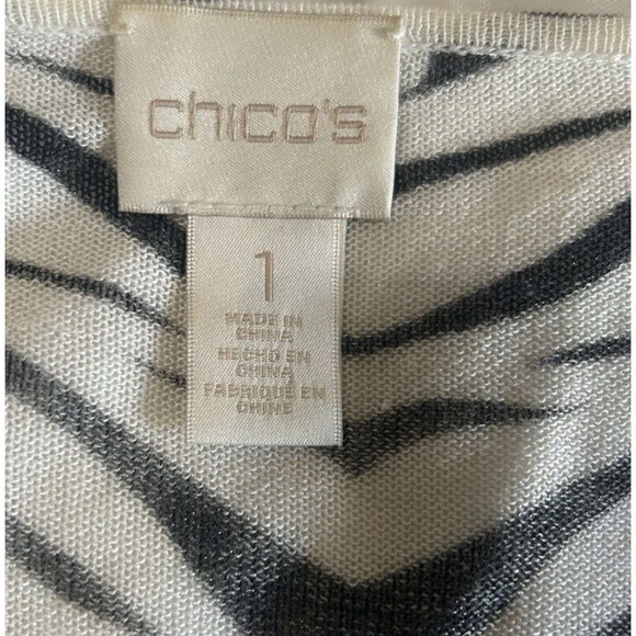Chico's Vicki Cardigan Draped Open Front Sweater Abstract Black White Zebra  1/M - Picture 8 of 9